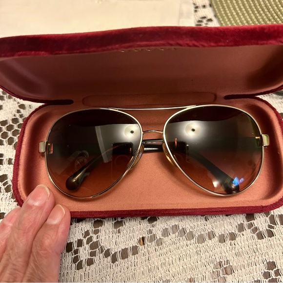 CHANEL Accessories - CHANEL Gold and Brown Aviator Sunglasses